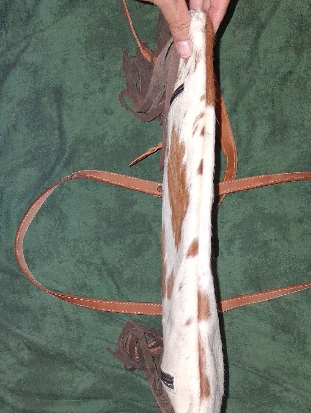 American Darling Tan Leather & Brown/White Cowhide Fringe Shoulder Bag - Picture 11 of 14